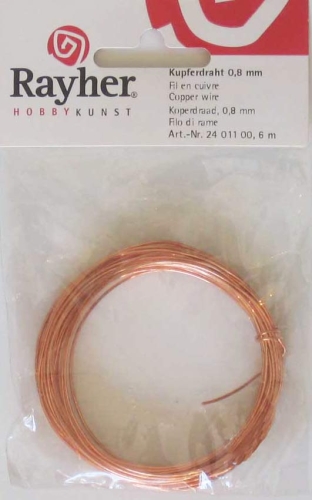 Copper wire,Rayher,diameter ca. 0,8 mm,length ca. 6 m,item number 9212400.