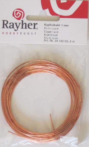 Copper wire,Rayher,diameter ca. 1,0 mm,length ca. 4 m,item number 9212600.