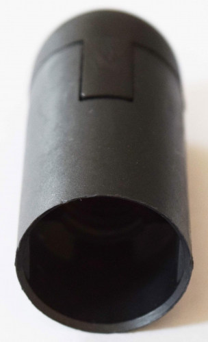 Socket,E14,plastic,black,max. 40 Watt,item number 2019005,view from diagonally below.