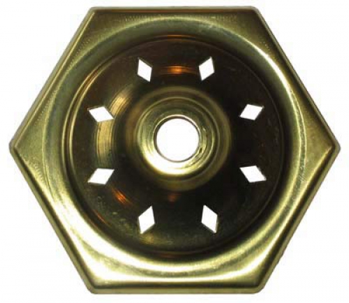 Lamp cap,hexagon,with rhombus holes,brass,edge length ca. 4,2 cm,diameter ca. 8,4 cm,item number 2228200.
