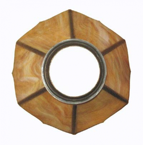 Stained glass lampshade with fitter ring,height ca. 11,5 cm,diameter ca. 14,5 cm,light brown,amber,item number 8002b,top view,manufactured in our own atelier in Goettingen.Made in Germany.