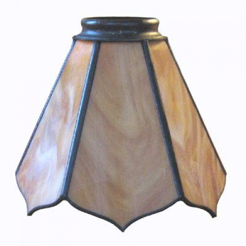 Stained glass lampshade with fitter ring,height ca. 11,5 cm,diameter ca. 14,5 cm,light brown,amber,item number 8002b,side view,manufactured in our own atelier in Goettingen.Made in Germany.