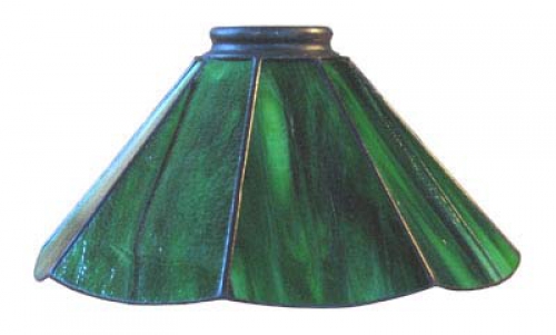 Stained glass lampshade with fitter ring,height ca. 9,5 cm,diameter ca. 21 cm,dark green,green,light green,red-brown,item number 8003a,side view,manufactured in our own atelier in Goettingen.Made in Germany.