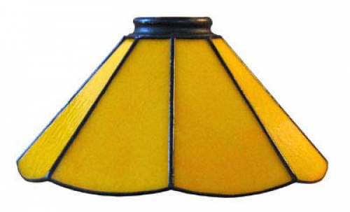 Stained glass lampshade with fitter ring,height ca. 9,5 cm,diameter ca. 21 cm,sunflower yellow,item number 8003b,side view,manufactured in our own atelier in Goettingen.Made in Germany.