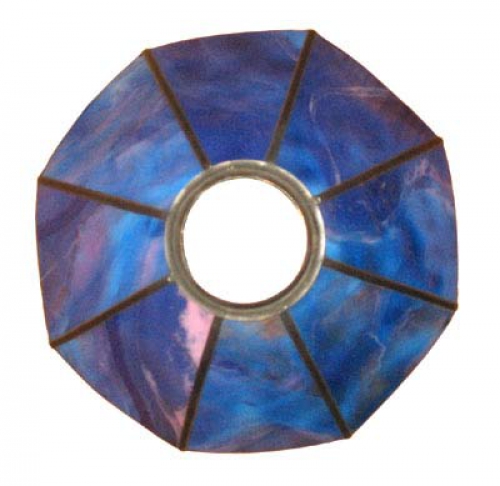 Stained glass lampshade with fitter ring,height ca. 9,5 cm,diameter ca. 21 cm,blue,violet,pink,item number 8003c,top view,manufactured in our own atelier in Goettingen.Made in Germany.