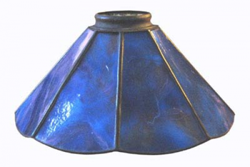 Stained glass lampshade with fitter ring,height ca. 9,5 cm,diameter ca. 21 cm,blue,violet,pink,item number 8003c,side view,manufactured in our own atelier in Goettingen.Made in Germany.