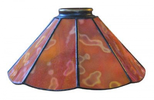 Stained glass lampshade with fitter ring,height ca. 9,5 cm,diameter ca. 21 cm,red,orange,yellow,item number 8003d,side view,manufactured in our own atelier in Goettingen.Made in Germany.
