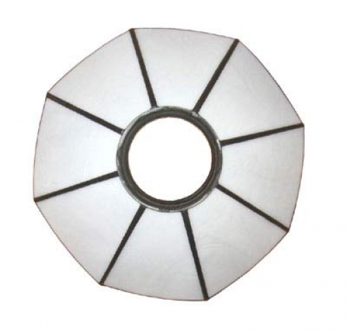 Stained glass lampshade with fitter ring,height ca. 9,5 cm,diameter ca. 21 cm,white,item number 8003e,top view,manufactured in our own atelier in Goettingen.Made in Germany.
