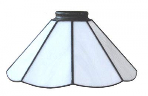 Stained glass lampshade with fitter ring,height ca. 9,5 cm,diameter ca. 21 cm,white,item number 8003e,side view,manufactured in our own atelier in Goettingen.Made in Germany.