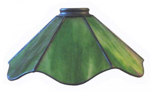 Stained glass lampshade with fitter ring,height ca. 10 cm,diameter ca. 24 cm,light green,green,pink,item number 8004a,side view,manufactured in our own atelier in Goettingen.Made in Germany.