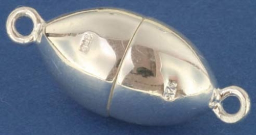 Magnetic lock " Olive ",diameter ca. 8,length ca. 20 mm,with 2 loops,925 Sterling Silver,item number 3490B.