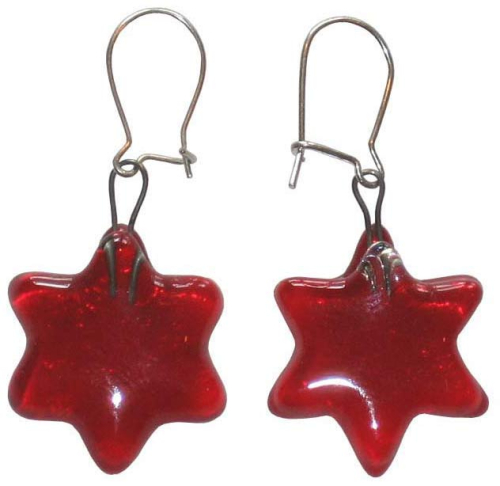 Earrings," Stars ",red,diameter ca. 22 mm,with ear hooks,closeable,Sterling Silver,1 pair,item number 30003,manufactured in our own atelier.Carmen Harusta,Glasinsel ®,Goettingen,Germany.