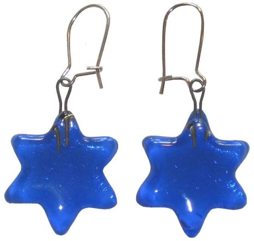 Earrings," Stars ",blue,diameter ca. 22 mm,with ear hooks,closeable,Sterling Silver,1 pair,item number 30004,manufactured in our own atelier.Carmen Harusta,Glasinsel ®,Goettingen,Germany.