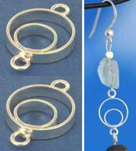 Ohrschmuck-Anhängsel,2 Kreise mit 2 Ösen,Durchmesser ca. 10 mm,Länge ca. 18 mm,925er Sterling Silber,2 Stücke,Artikelnummer 3734E-2.