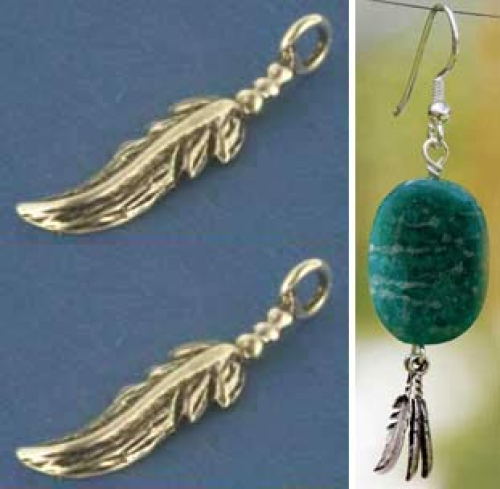 Ohrschmuck-Anhängsel,Federn mit einer Öse,ca. 16 x 4 mm,925er Sterling Silber,geschwärzt,2 Stücke,Artikelnummer 3737A-2.