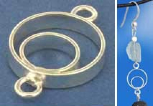 Earring component,2 circles with 2 loops,diameter ca. 10 mm,length ca. 18 mm,925 Sterling Silver,1 piece,item number 3734E.