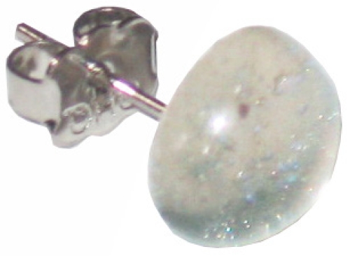 Ear studs,925 Sterling Silver,with handmade glass stone,diameter ca. 10 mm,clear,silver,glitter,1 pair,item number 22220150,manufactured in our own atelier.Carmen Harusta,Glasinsel ®,Goettingen,Germany.