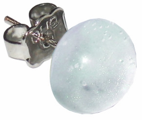 Ear studs,925 Sterling Silver,with handmade glass stone,diameter ca. 10 mm,light silver,light iridescent,1 pair,item number 22220600,manufactured in our own atelier.Carmen Harusta,Glasinsel ®,Goettingen,Germany.