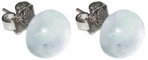 Ear studs,925 Sterling Silver,with handmade glass stone,diameter ca. 10 mm,light silver,light iridescent,1 pair,item number 22220600,manufactured in our own atelier.Carmen Harusta,Glasinsel ®,Goettingen,Germany.