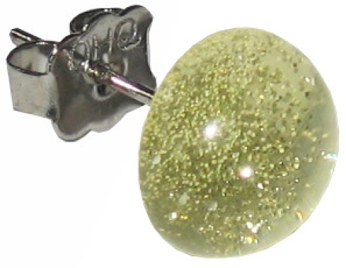 Ear studs,925 Sterling Silver,with handmade glass stone,diameter ca. 10 mm,pale yellow gold with glitter,1 pair,item number 22222050,manufactured in our own atelier.Carmen Harusta,Glasinsel ®,Goettingen,Germany.