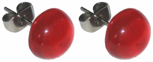 Ohrstecker,925er Sterling Silber,mit handgemachtem Glasstein,Durchmesser ca. 10 mm,rot,1 Paar,Artikelnummer 22223100,in unserem eigenen Atelier gefertigt.Carmen Harusta,Glasinsel ®,Göttingen,Deutschland.