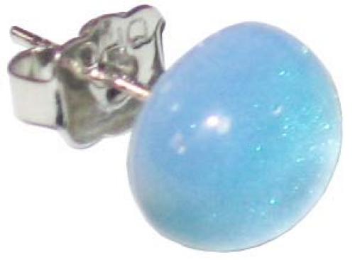Ohrstecker,925er Sterling Silber,mit handgemachtem Glasstein,Durchmesser ca. 10 mm,hellblau,1 Paar,Artikelnummer 22225080,in unserem eigenen Atelier gefertigt.Carmen Harusta,Glasinsel ®,Göttingen,Deutschland.