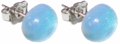 Ohrstecker,925er Sterling Silber,mit handgemachtem Glasstein,Durchmesser ca. 10 mm,hellblau,1 Paar,Artikelnummer 22225080,in unserem eigenen Atelier gefertigt.Carmen Harusta,Glasinsel ®,Göttingen,Deutschland.