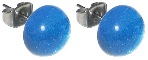 Ohrstecker,925er Sterling Silber,mit handgemachtem Glasstein,Durchmesser ca. 10 mm,blau,1 Paar,Artikelnummer 22225100,in unserem eigenen Atelier gefertigt.Carmen Harusta,Glasinsel ®,Göttingen,Deutschland.