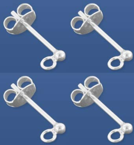 Ear studs with open ring,with bead,Ø ca. 2 mm,Sterling Silver,4 pieces,item number 3685A-4.