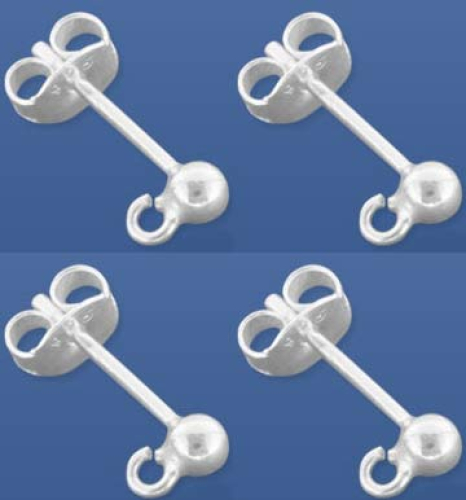 Ear studs with open ring,with bead,Ø ca. 3 mm,Sterling Silver,4 pieces,item number 3685B-4.