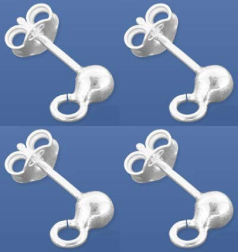 Ohrstecker mit offener Öse,mit Kugel,Ø ca. 4 mm,925er Sterling Silber,4 Stücke,Artikelnummer 3685C-4.