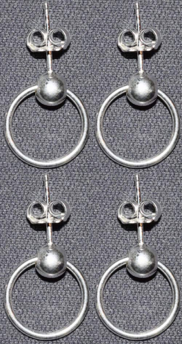 Ear studs with bead and ring,diameter ca. 13 mm,Sterling Silver,4 pieces,item number 3713CX-4.