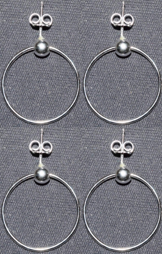 Ear studs with bead and ring,diameter ca. 22 mm,Sterling Silver,4 pieces,item number 3713HX-4.
