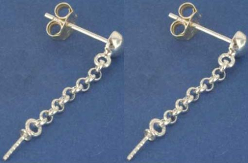 Ohrstecker mit Halbkugel,Ø ca. 4 mm,Kette und Stift,925er Sterling Silber,2 Stücke,Artikelnummer 3715E-2.