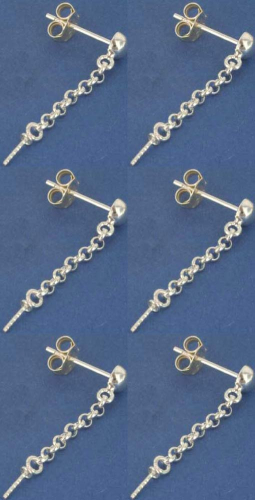 Ear studs with half bead,Ø ca. 4 mm,chain and pin,Sterling Silver,6 pieces,item number 3715E-6.