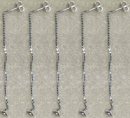Ear studs with chein,length ca. 50 mm,and half lens,diameter ca. 5 mm,925 Sterling Silver,5 pieces,item number 3728B-5-