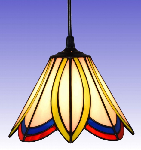 Hanging lamp " Felix ",stained glass,white,light green,blue,red,diameter ca. 20,5 cm,item number 0936,manufactured in our own atelier.Carmen Harusta,Glasinsel ®,Goettingen,Germany.