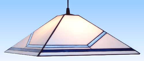 Hanging lamp " Ikarus ",stained glass,white,light blue,dark blue,ca. 24 x 24 cm,item number 1055,manufactured in our own atelier in Goettingen,Germany.