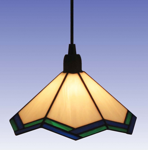 Hanging lamp " Novem ",stained glass,white,blue,green,diameter ca. 22,5 cm,item number 0909 a,manufactured in our own atelier.Carmen Harusta,Glasinsel ®,Goettingen,Germany.