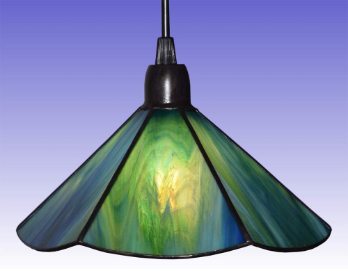 Hanging lamp " Paula ",stained glass,green,blue,turquoise,diameter ca. 22 cm,item number 0901 a,manufactured in our own atelier.Carmen Harusta,Glasinsel ®,Goettingen,Germany.