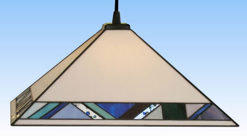 Hanging lamp " Simon ",stained glass,white,blue,turquoise,violet,pink,ca. 35 x 35 cm,item number 1038,manufactured in our own atelier in Goettingen,Germany.