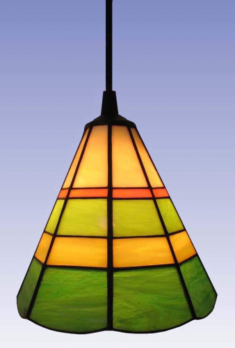 Hanging lamp " Streets ",stained glass,green,beige,orange,diameter ca. 17,5 cm,item number 0927,manufactured in our own atelier.Carmen Harusta,Glasinsel ®,Goettingen,Germany.