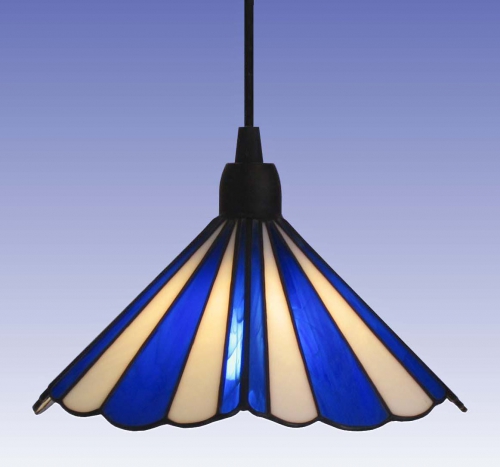 Hanging lamp " Streifen ",stained glass,white,blue,diameter ca. 23 cm,item number 0913 a,manufactured in our own atelier.Carmen Harusta,Glasinsel ®,Goettingen,Germany.