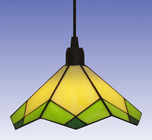 Hanging lamp " Trapez ",stained glass,yellow,light green,green,diameter ca. 22,5 cm,item number 0908 a,manufactured in our own atelier.Carmen Harusta,Glasinsel ®,Goettingen,Germany.