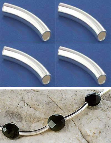 Intermediate parts,925 Sterling Silver,tubes,curved,length ca. 15 mm,inner diameter ca. 2,7 mm,4 pieces,item number 3807D-4.