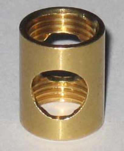Plain coupling with 2 holes,brass,M10x1,length ca. 15 mm,item number 2428200.
