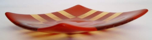 Glass bowl,red,dark red,light amber,ca. 20 x 20 cm,height ca. 3 cm,item number 120019,manufactured in our own studio in Goettingen,Germany.