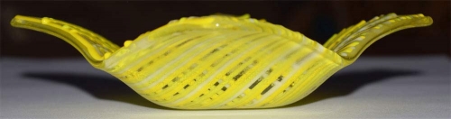 Glass bowl,canary yellow,spring green,white,clear,ca. 13 x 13 cm,height ca. 4 cm,item number 120030,manufactured in our own studio in Goettingen,Germany (image 3).