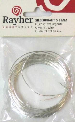 Silver wire with copper core,Rayher,diameter ca. 0,8 mm,length ca. 6 m,item number 9210400.