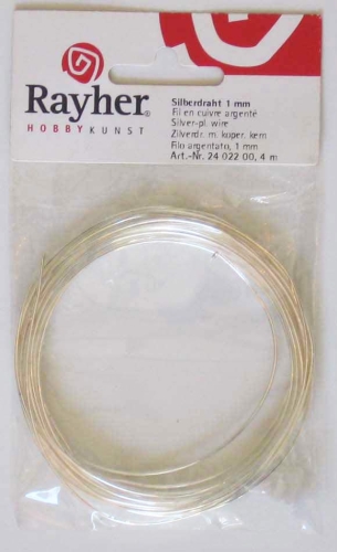 Silver wire with copper core,Rayher,diameter ca. 1,0 mm,length ca. 4 m,item number 9210600.
